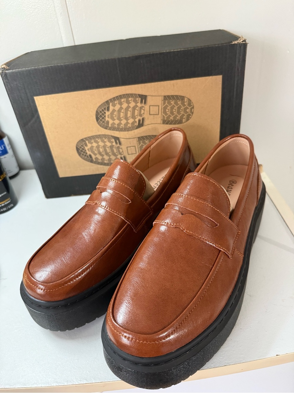 BEAUSEEN Women's Platform Chunky Penny Loafers